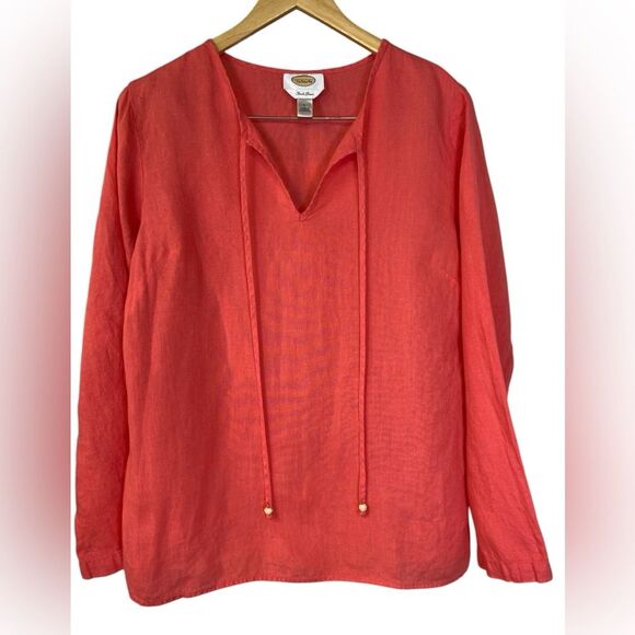 Talbots Coral Long Sleeve 100% Irish Linen Top Size L - Picture 5 of 8
